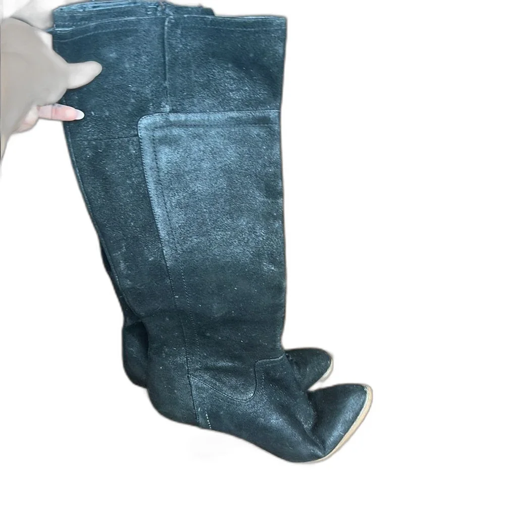 Franco Sarto Lana Womens Knee High Boots Black Leather Suede Size 9.5 Western